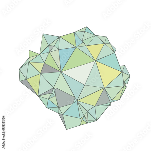 Abstract geometric shape with pastel colors, composed of interlocking triangles