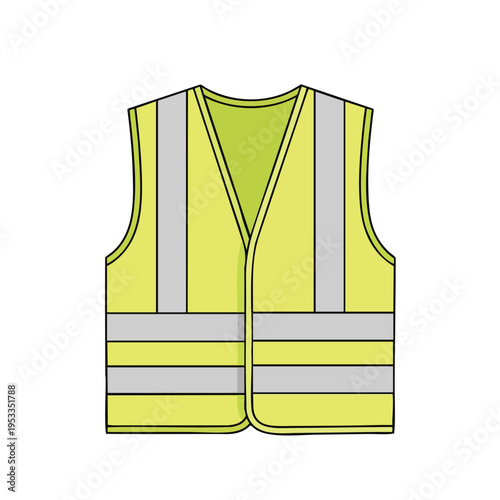 Simple illustration of a bright yellow safety vest with reflective bands