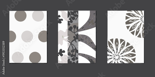 Three panels showcasing different abstract floral and geometric patterns
