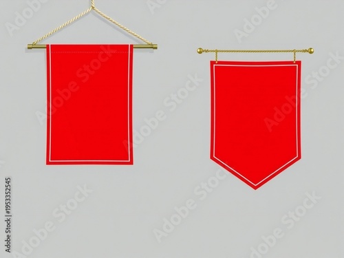 Two red banners with gold trim and rods