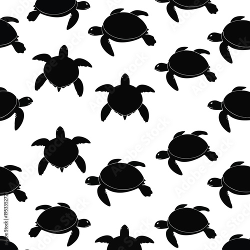 Black turtle silhouettes on white background, a repeating pattern