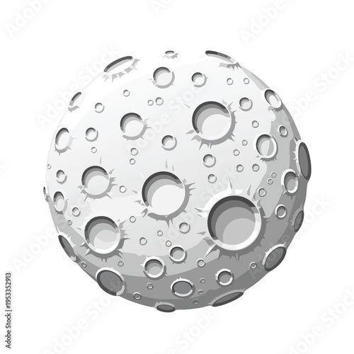 Stylized cratered celestial body with a stark gray and white palette