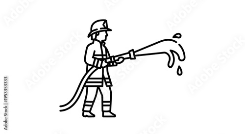 Firefighter spraying water from hose.