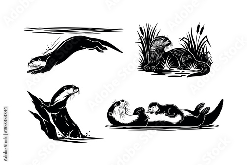 Quadro su tela Otter Vector Silhouette graphic design illustration collection set icon pack, Ot