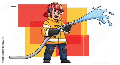 Firefighter spraying water from hose.