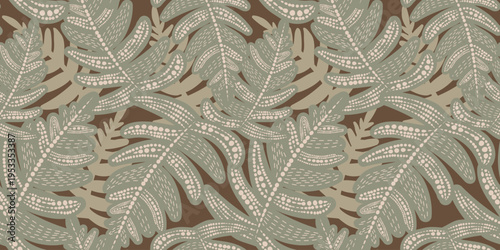 Fotografija Seamless vector pattern with dotted fern leaf and tropical foliage