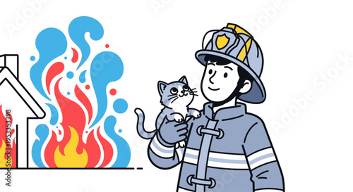 Firefighter holding a cat safely.