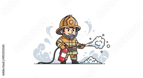 Firefighter spraying fire extinguisher foam.
