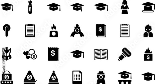 Collection of Education Related Black Icons.