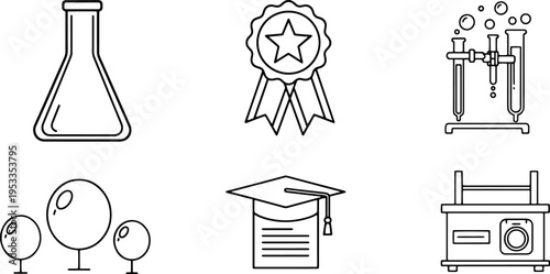 Collection of Educational Science Icons Outlined.