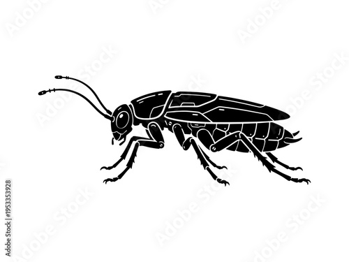 Detailed cockroach vector illustration in black silhouette style, perfect for pest control logos, educational materials, or health and sanitation signage.
