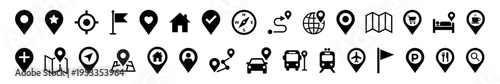 location icons vector collection. map pins and navigation symbols for travel apps, GPS interfaces, mapping platforms and location based service branding