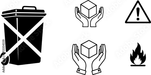 Hazardous Waste Disposal Icons Black White.