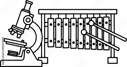 Microscope and Organ Drawer Illustration.