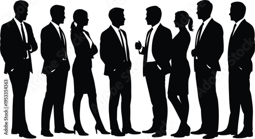 Business people silhouettes walking and standing in suits, professional corporate group, vector on white background