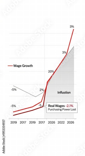 Wage growth versus inflation chart showing purchasing power loss over time