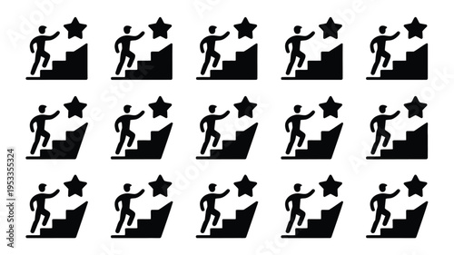 Bundle of 12 corporate success silhouettes business achievement icons star targets and upward career progress graphics