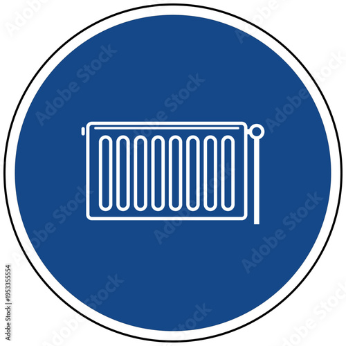 Heizkörper Symbol blaues Schild Vektor Illustration Icon für Heizung Wärmetechnik Gebäudetechnik Heizkosten Energie sparen Haustechnik
