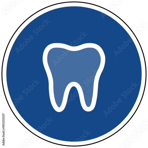 Zahn Symbol blaues Schild Vektor Illustration Icon für Zahnarzt Zahngesundheit Prophylaxe Kieferchirurgie Dentallabor Dental Zahnpflege Medizin
