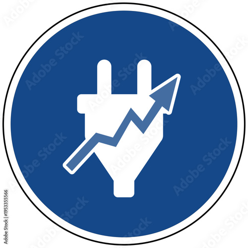 Strompreis Steigerung Symbol blaues Schild Vektor Illustration Icon für Energiekosten Stromrechnung Stromkrise Inflation Energiepreise Elektrizität