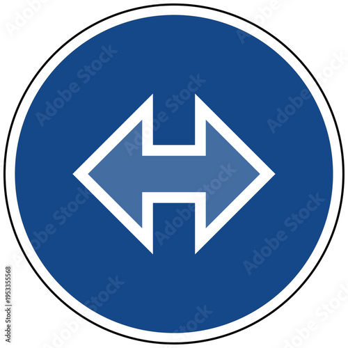 Doppelpfeil horizontal Symbol blaues Schild Vektor Illustration Icon für Richtung Auswahl Dimension Breite Abstand Orientierung Pfeile Navigation