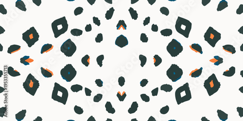 Abstract leopard spots pattern with teal and orange accents