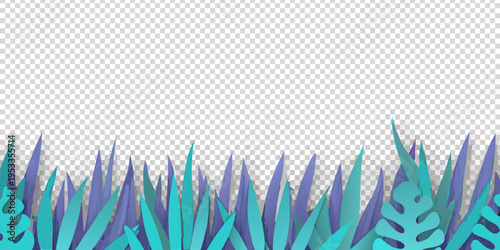 Paper cut tropical leaves and plants against a transparent background