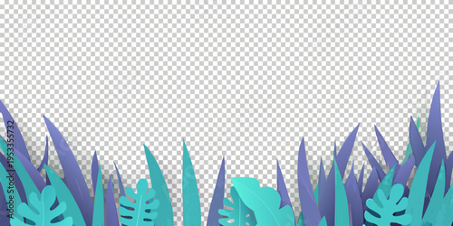 Abstract tropical leaves in shades of blue and teal paper cut style