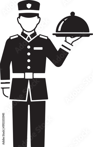 Black bellhop on white background butler uniform