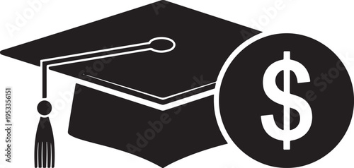 Black graduation cap and dollar sign education finance