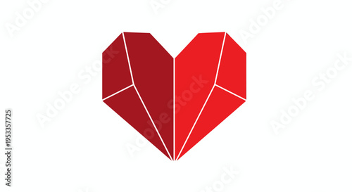 Geometric red heart emblem with faceted polygons in a bold modern style.