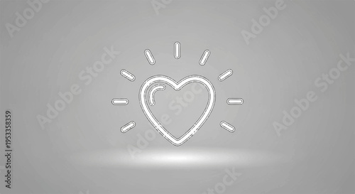 Heart symbol with radiant lines glowing love icon on gray background emotive illustration for design