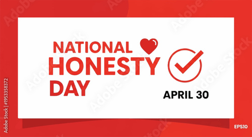 National honesty day logo with heart and checkmark on red background