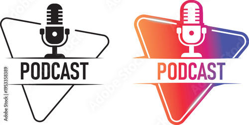 Microphone icon. Broadcast sign. Logo, app, podcast user interface.