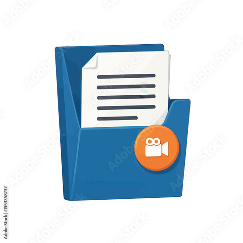 File Folder Icon with Video Camera Symbol for App and Web Interface Design