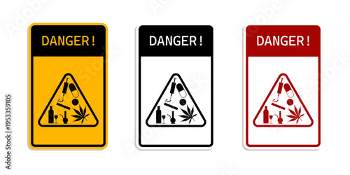 Set of warning icons prohibiting drug use, International Say No to Drugs Day campaign.