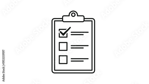 Canvastavla Line art icon of a clipboard displaying a checklist with the first item marked as complete, representing ongoing progress or initial approval