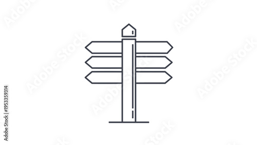 Outline icon of a signpost featuring multiple blank arrows pointing in various directions, representing choices, paths, or strategic options.