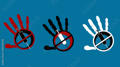 Set of warning icons prohibiting drug use, International Say No to Drugs Day campaign.