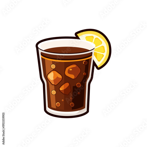 Refreshing glass of cola with ice and lemon slice, cool brown beverage for hot summer day