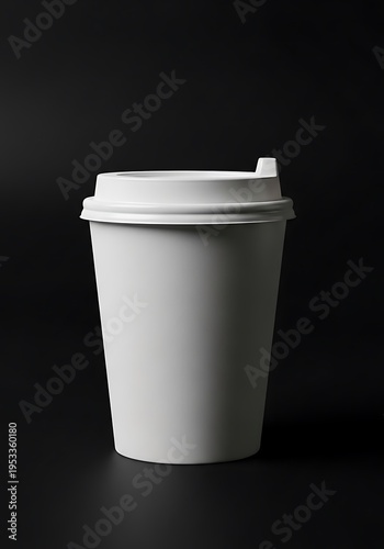 White coffee cup with lid on black background
