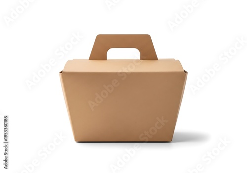 Brown cardboard lunch box with handle isolated