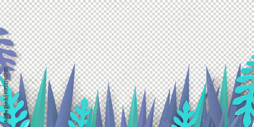 Abstract botanical illustration with layered blue and green foliage