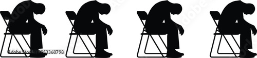Vector illustration of seated human silhouettes showing slouched posture and increasing body size progression