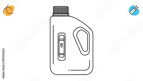 Outline illustration of a plastic motor oil bottle with a sturdy handle and a clear level measurement scale.