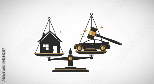 Weighing scales with house and car on either side symbolizing lifestyle choices and priorities