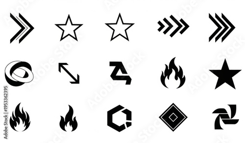 Black and white streetwear symbol t shirt design set minimal icon illustration isolated on transparent background