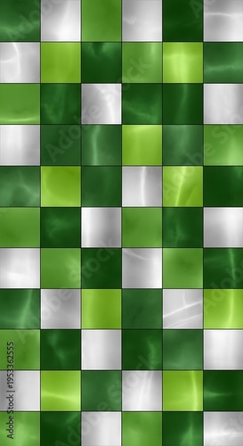 Green and Silver Checkerboard Pattern Abstract Background.