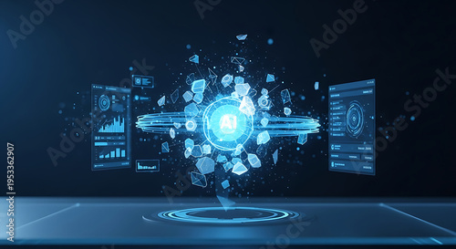 Wallpaper Mural ai agent visualizing complex data analytics on a futuristic holographic interface representing digital intelligence and innovation. Torontodigital.ca