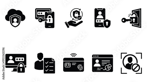 Digital identity verification and user authentication security icons